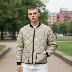 Vintage‎ Jordan Craig Quilted Puffer Jacket Khaki Black Trim 3XL New